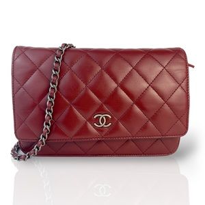 CHANEL WALLET ON CHAIN WOC LAMBSKIN BURGUNDY BAG